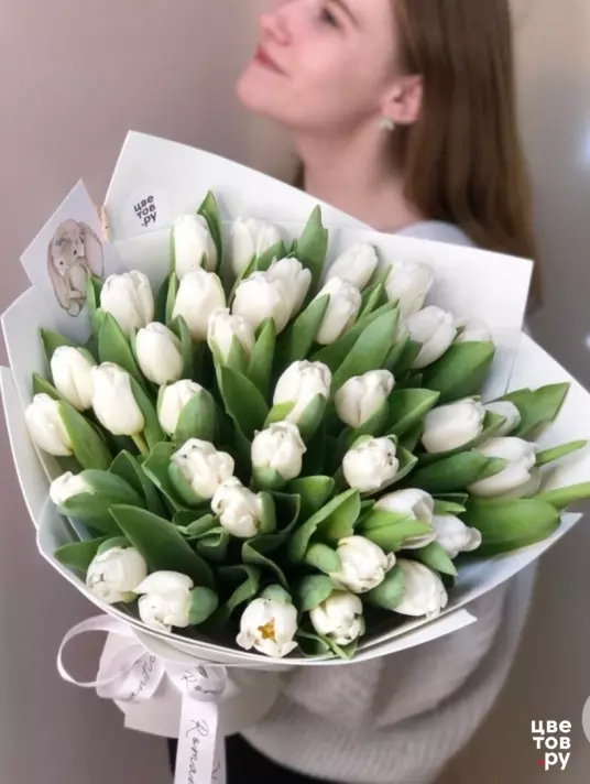 35 белых тюльпанов